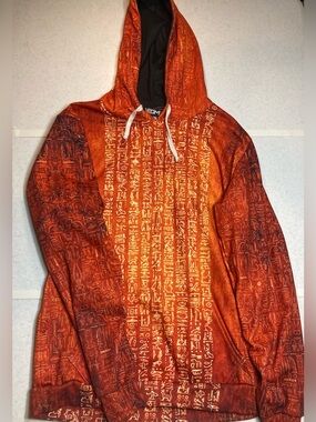 iEDM Orange Egyptian Hieroglyph Print Hoodie sz S rave poly USA made new